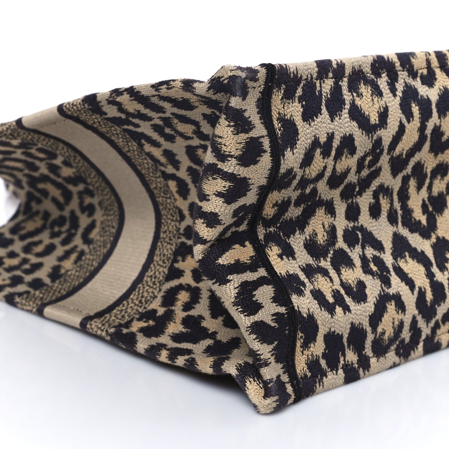 Canvas Mizza Embroidered Large Leopard Book Tote Beige