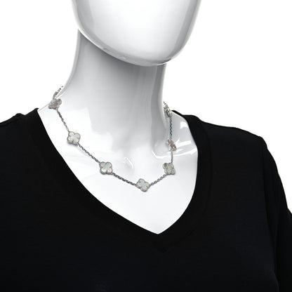 Van Cleef & Arpels 18K White Gold Mother of Pearl 10 Motifs Vintage Alhambra Necklace 2 of 4