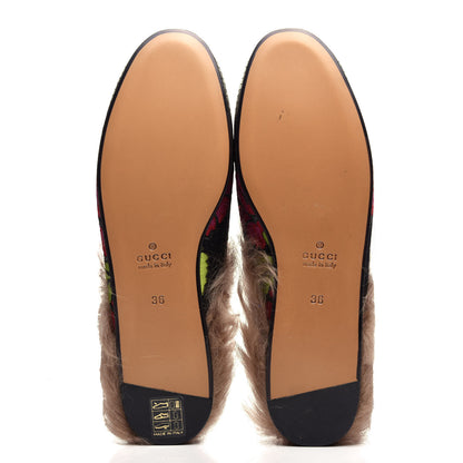 Gucci Brocade Fur Floral Womens Princetown Slippers 36 Black Anthracite 6 of 10