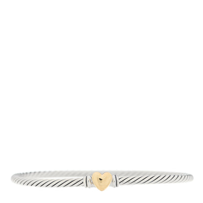 David Yurman Sterling Silver 18K Yellow Gold 3mm Cable Collectibles Heart Bracelet 1 of 4