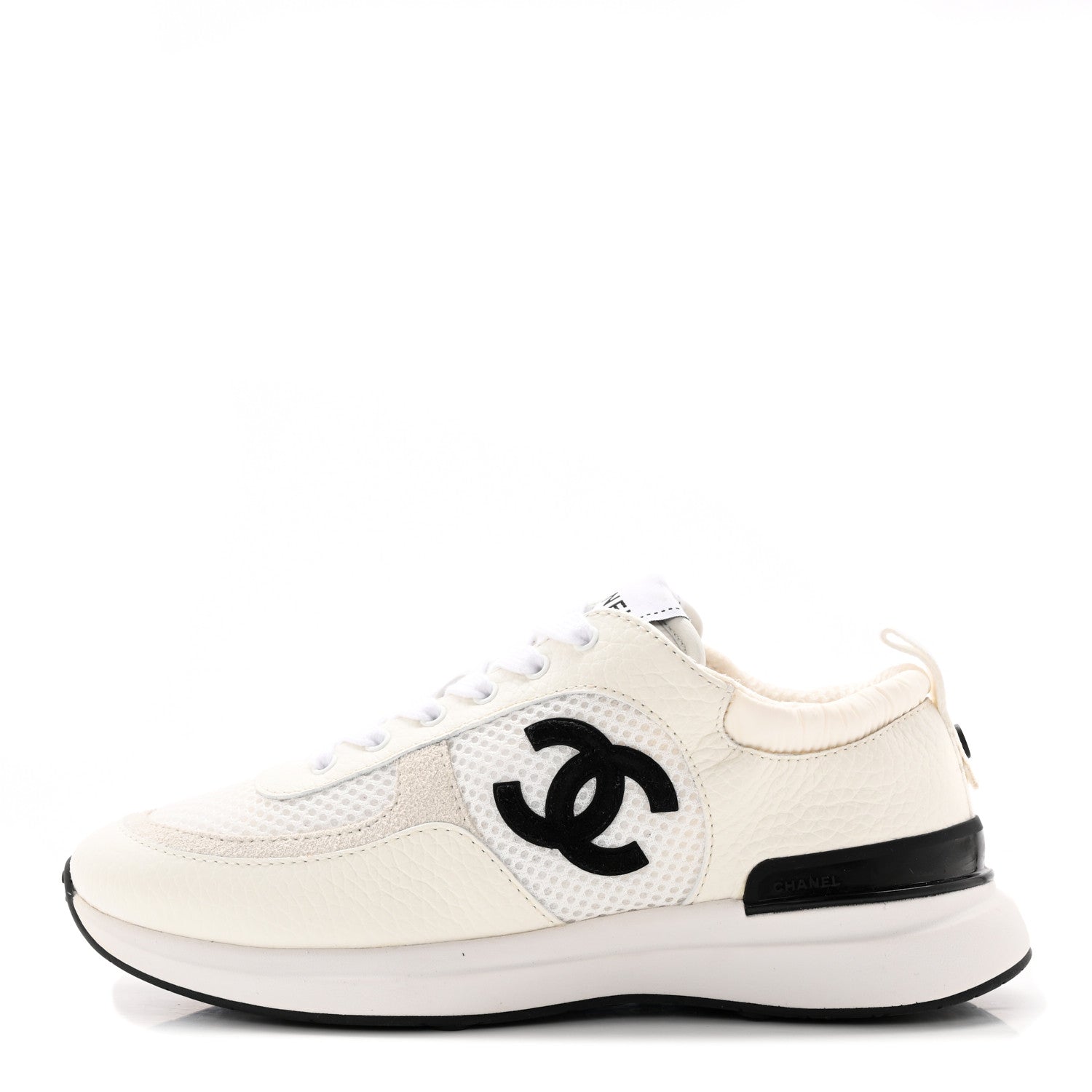 Chanel Calfskin Mesh Lycra Suede Womens Logo Sneakers 36 White Black 1 of 8