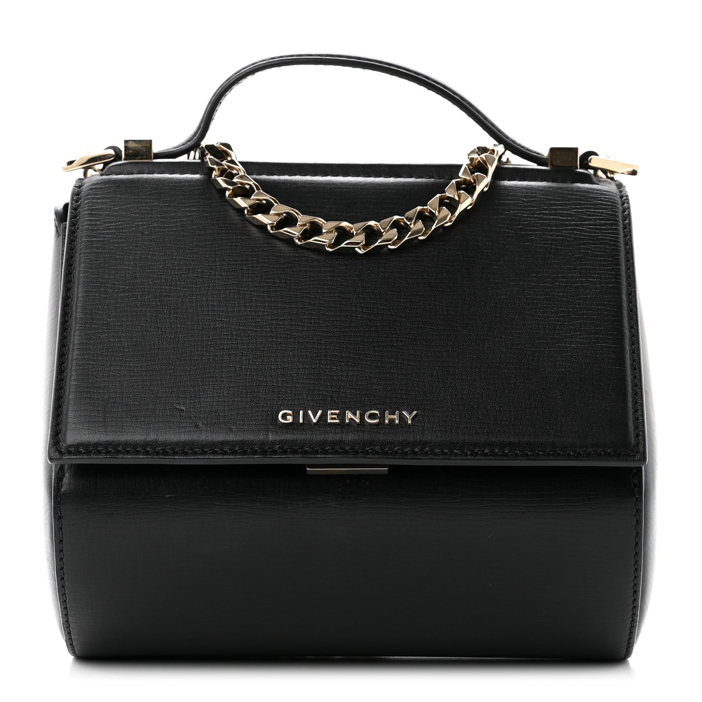 Textured Calfskin Mini Pandora Box Chain Crossbody Bag Black