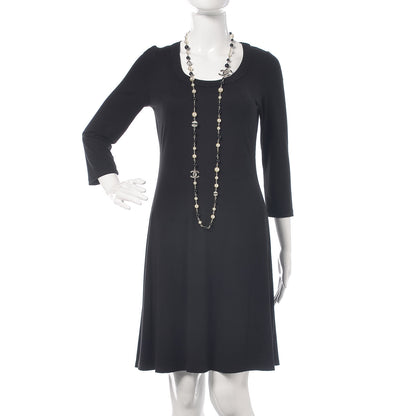 Chanel Pearl Crystal Bead CC Long Necklace Silver Black 2 of 5