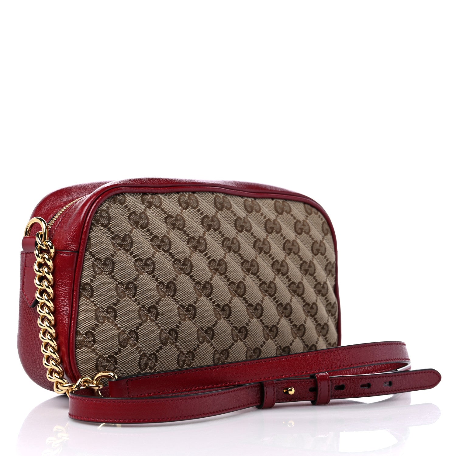 Gucci Monogram Azalea Calfskin Matelasse Diagonal Small GG Marmont Chain Shoulder Bag Beige Ebony New Cherry Red 3 of 10