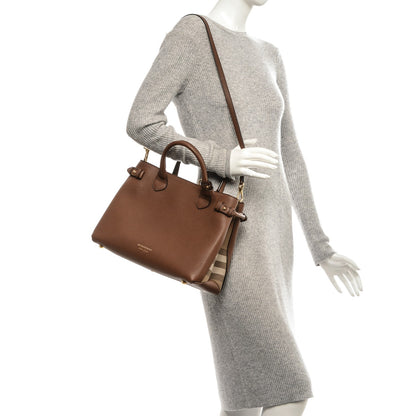 Burberry Grainy Calfskin House Check Medium Banner Tote Tan 2 of 7