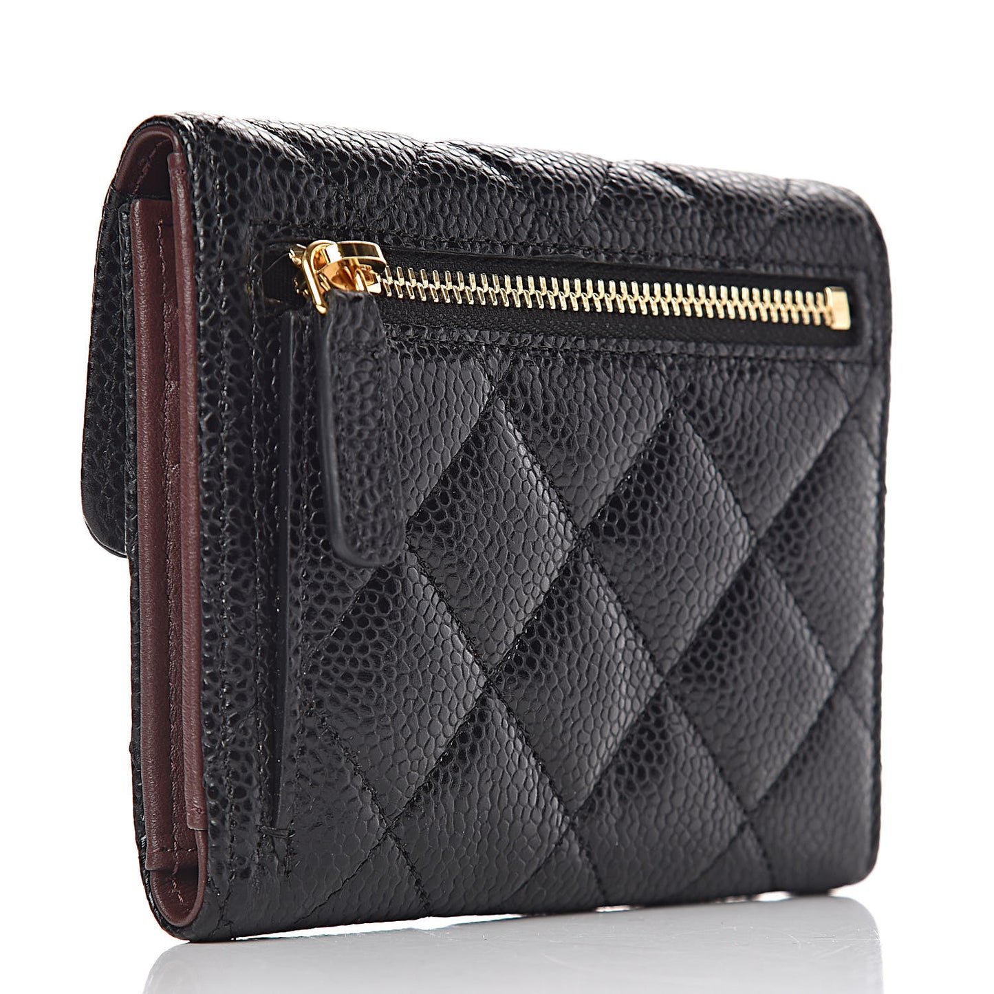 Caviar Quilted Compact Flap Wallet Black
