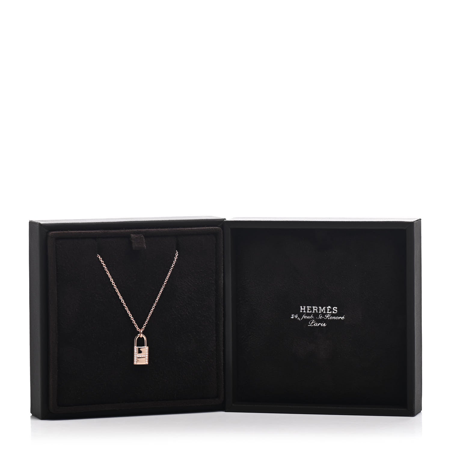 Hermes 18K Rose Gold Diamond Amulettes Cadenas Pendant Necklace 6 of 6