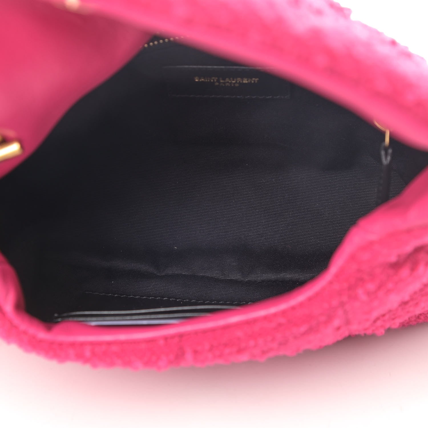 Saint Laurent Boucle Tweed Quilted Toy Loulou Puffer Monogram Chain Satchel Magenta 5 of 9