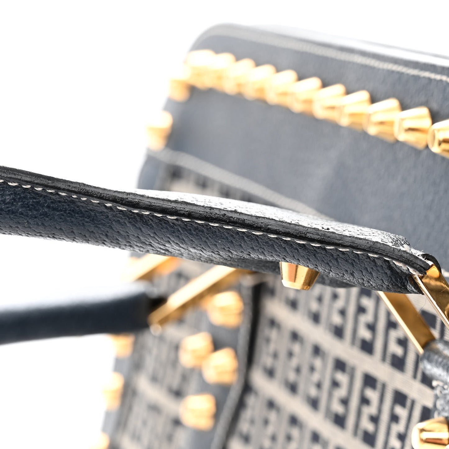 Zucchino Calfskin Studded Top Handle Satchel Tobacco Blue