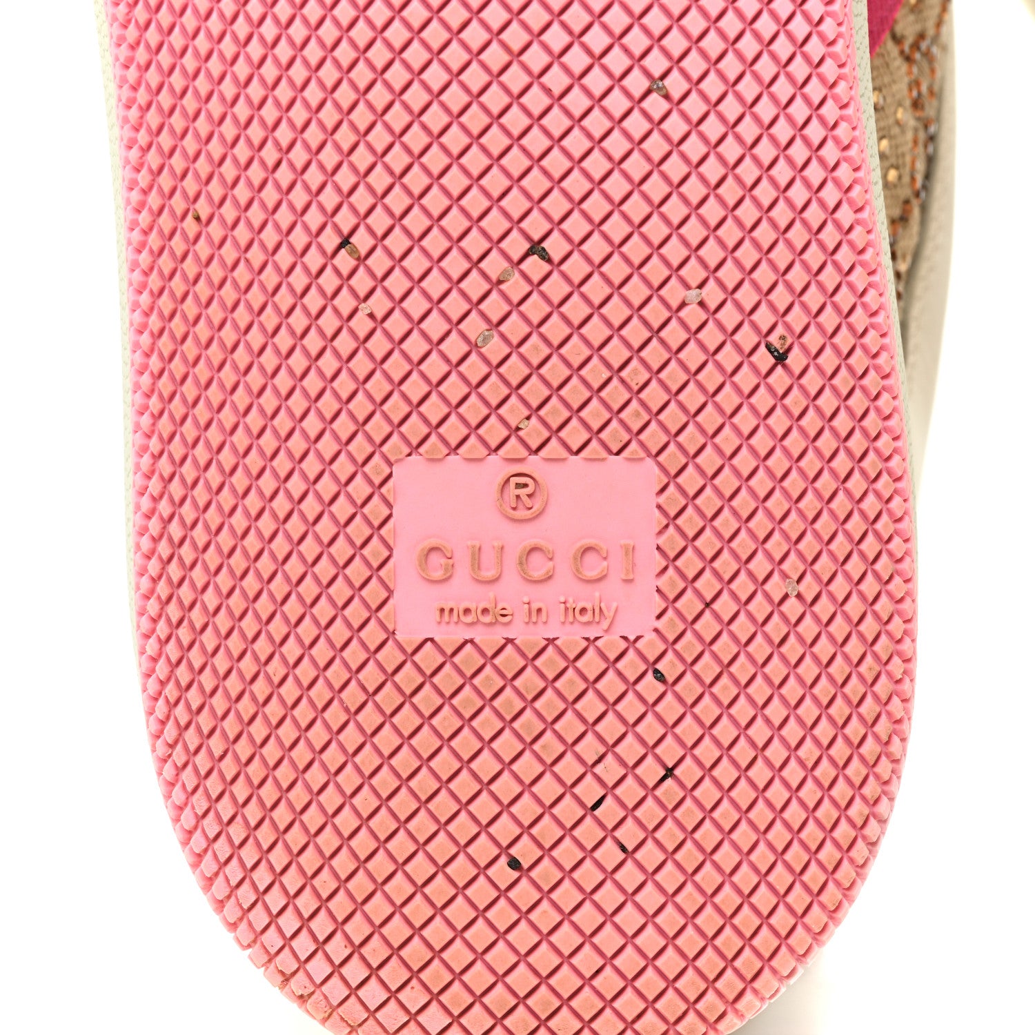Gucci New GG Monogram Nubuck Web Crystal Embellished Womens Screener Sneakers 38.5 Camel Ebony Wild Rose 7 of 9
