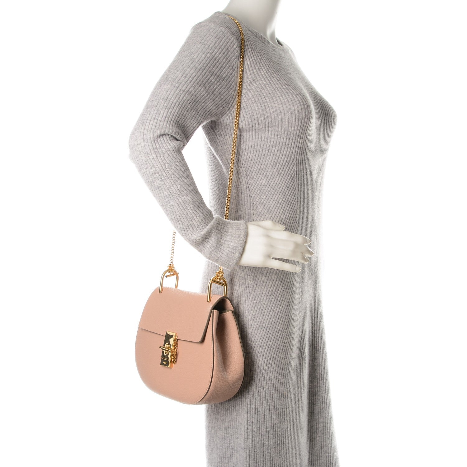 Chloe Grained Lambskin Drew Shoulder Bag Cement Pink 2 of 8