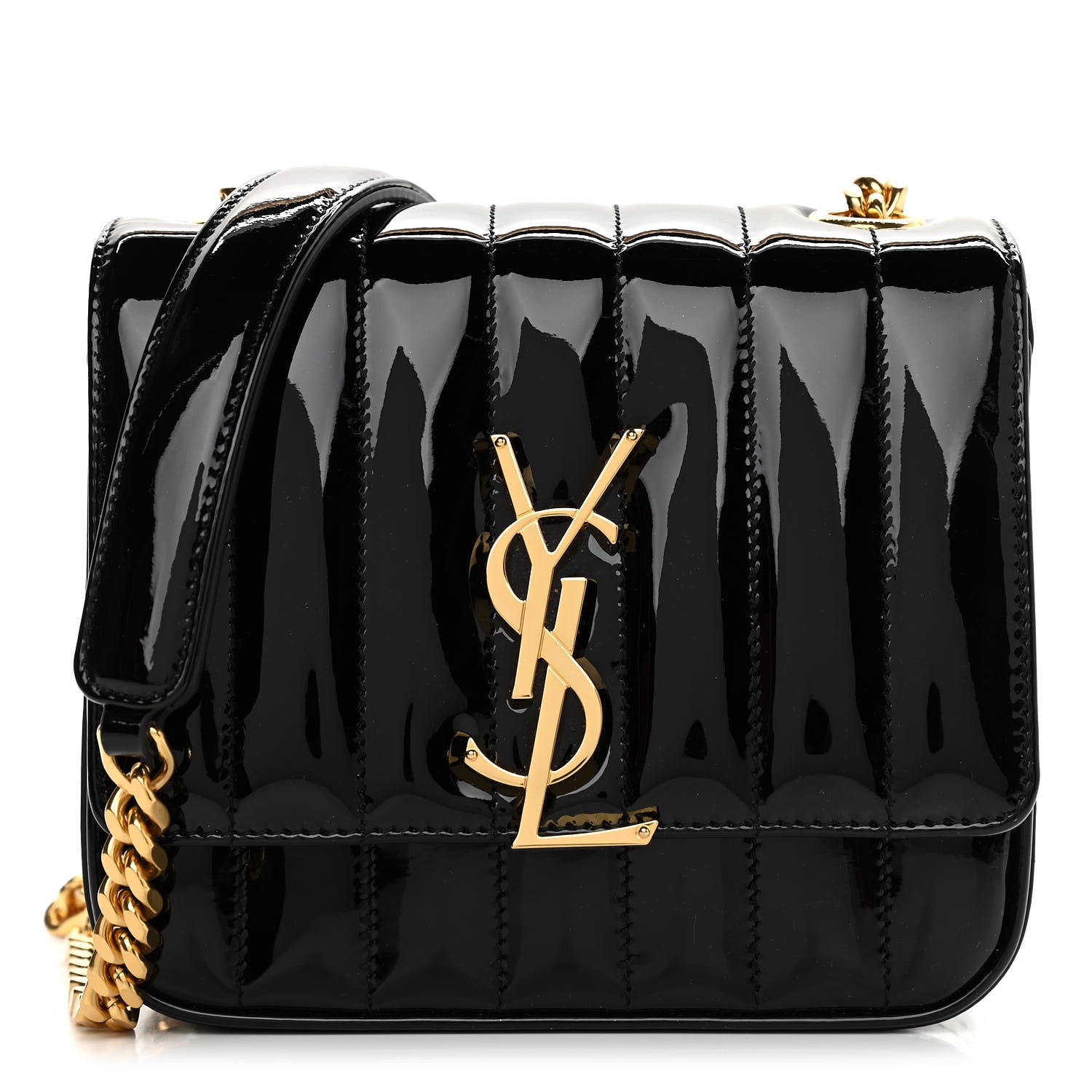 Saint Laurent Patent Calfskin Matelasse Monogram Small Vicky Chain Bag Black 1 of 9