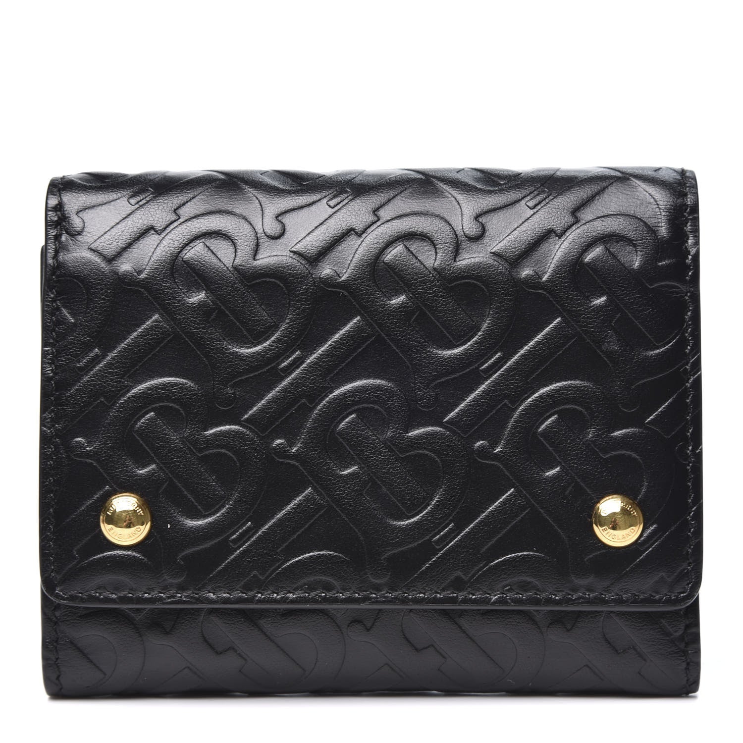 Burberry Calfskin Embossed Monogram Tri-Fold Compact Wallet Black 1 of 11