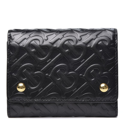 Burberry Calfskin Embossed Monogram Tri-Fold Compact Wallet Black 1 of 11