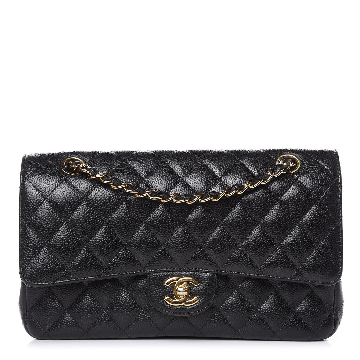 Caviar Quilted Medium Double Flap Black