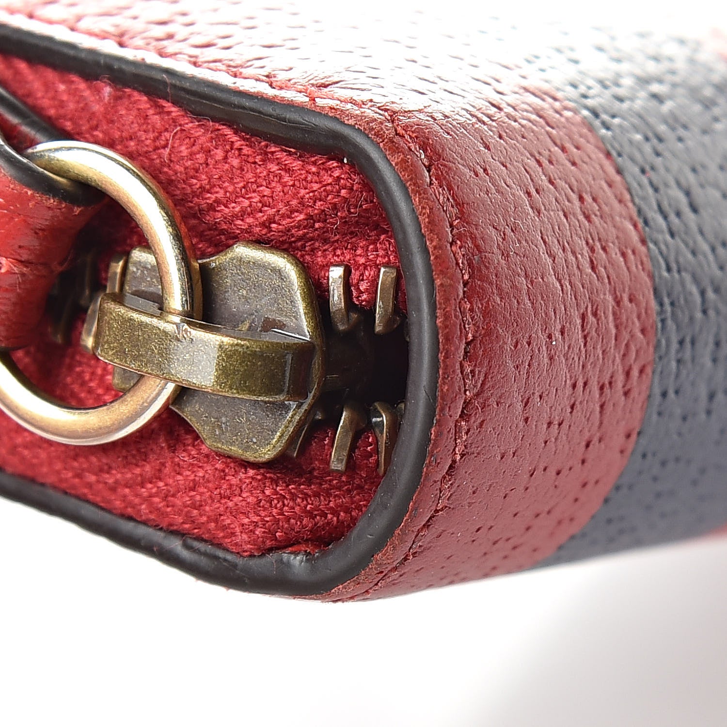 Gucci Calfskin Striped Kingsnake Zip Around Wallet Red 8 of 15