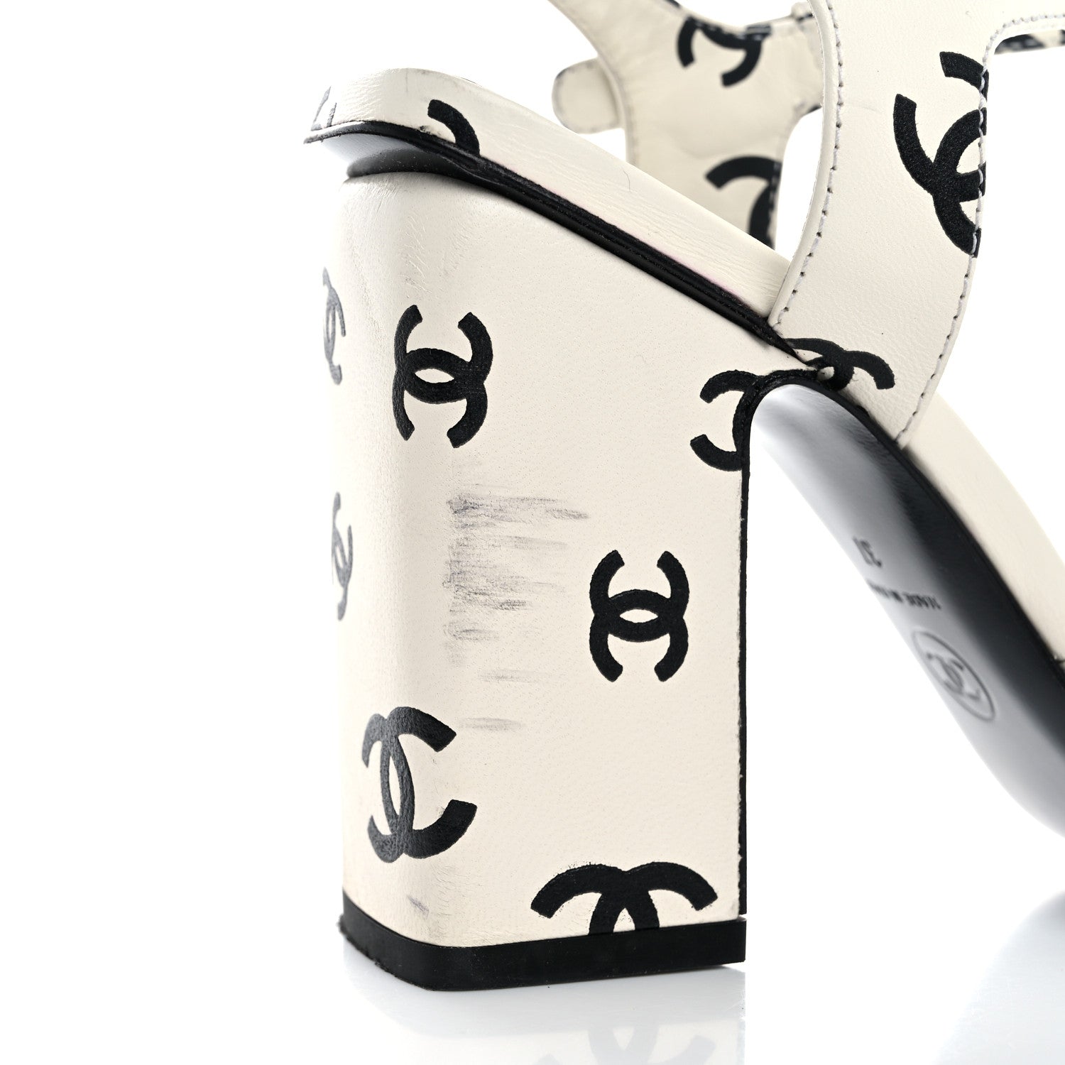 Chanel Printed Lambskin CC Platform Sandals 37 White Black 11 of 15