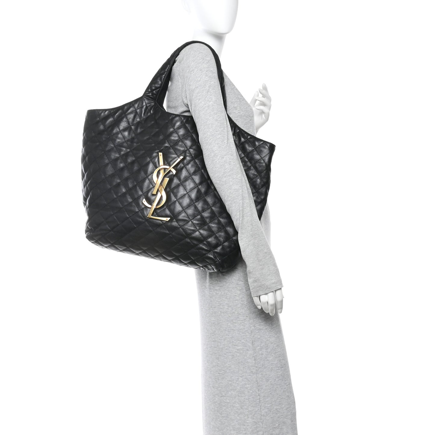 Lambskin Quilted Maxi Icare Shopping Tote Black
