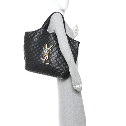 Saint Laurent Lambskin Quilted Maxi Icare Shopping Tote Black 2 of 11