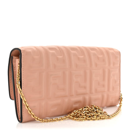 Fendi Nappa Matisse FF Embossed Continental Wallet On Chain Baby Pink 3 of 15