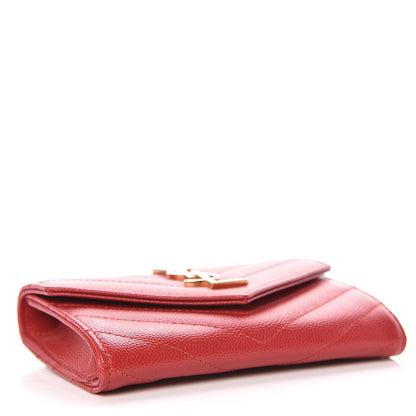 Saint Laurent Grain De Poudre Matelasse Chevron Small Monogram Envelope Wallet Rouge Eros 4 of 11