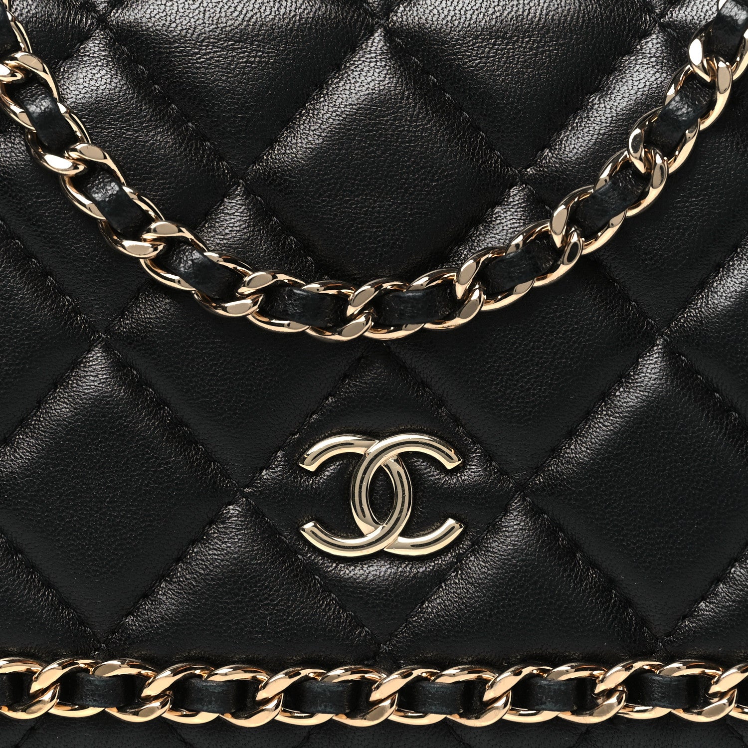 Chanel Lambskin Quilted Chain Around Wallet On Chain WOC Black 9 of 11