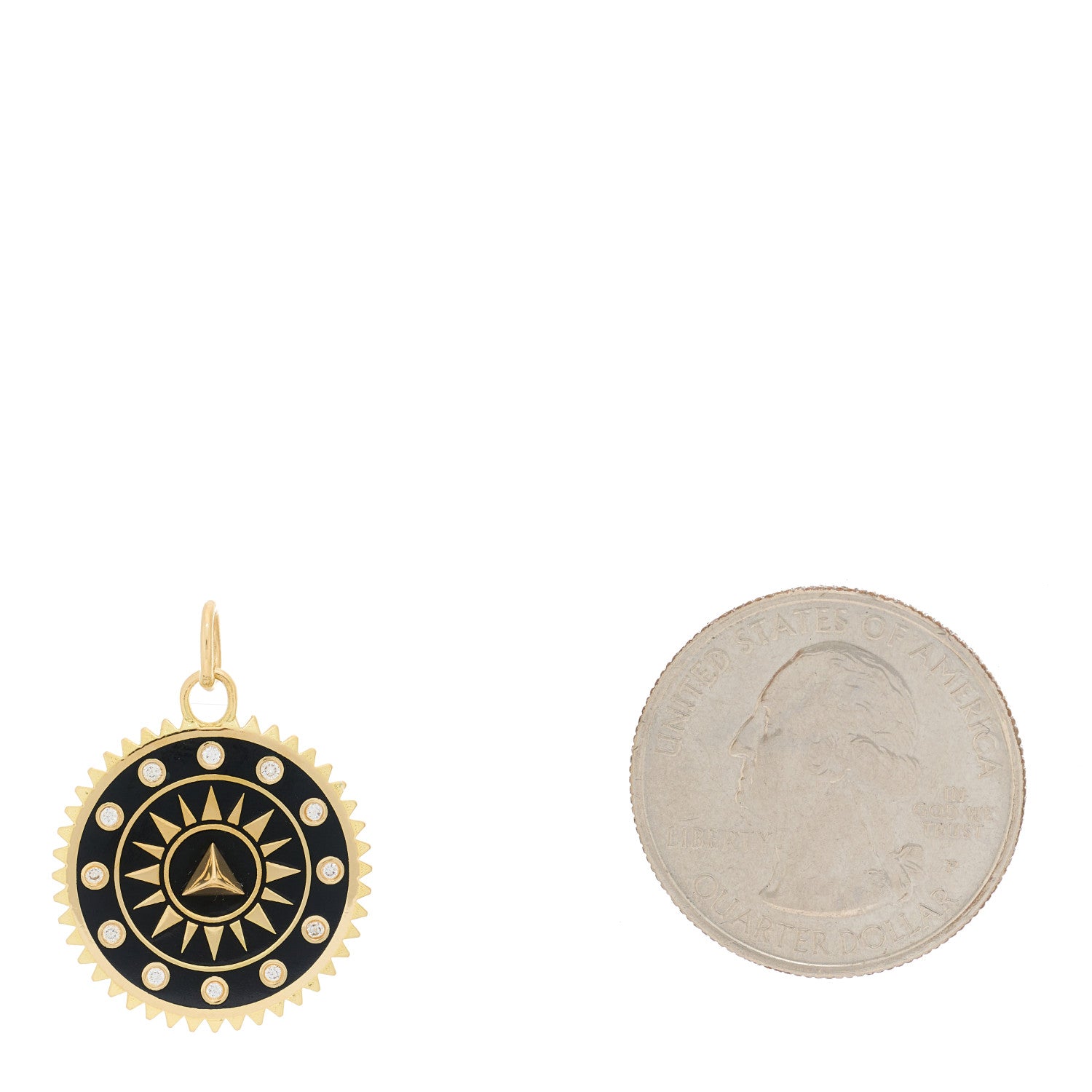 Foundrae 18K Yellow Gold Diamond Enamel Medium Champleve Pyramid Dream Medallion Pendant Black 2 of 4