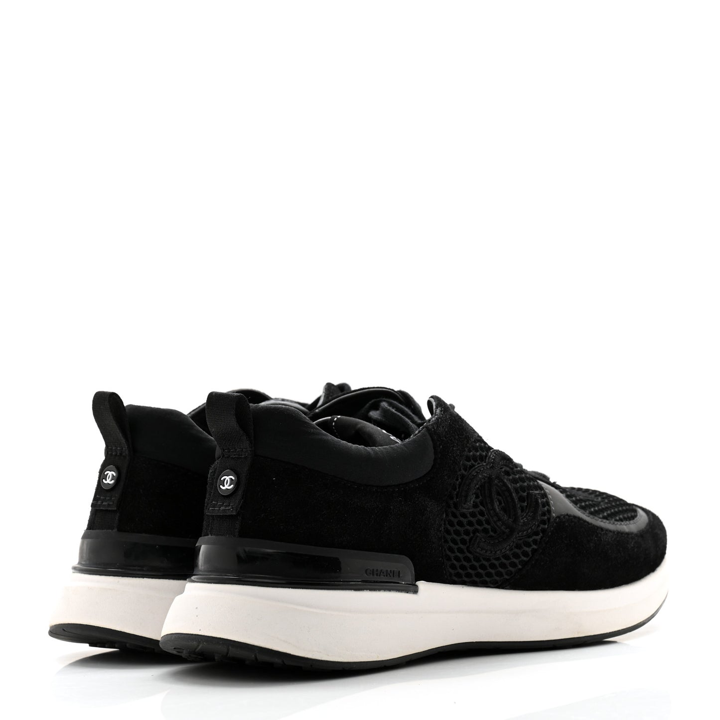 Calfskin Mesh Lycra Suede Womens Logo Sneakers 38 Black