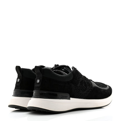 Chanel Calfskin Mesh Lycra Suede Womens Logo Sneakers 38 Black 4 of 8