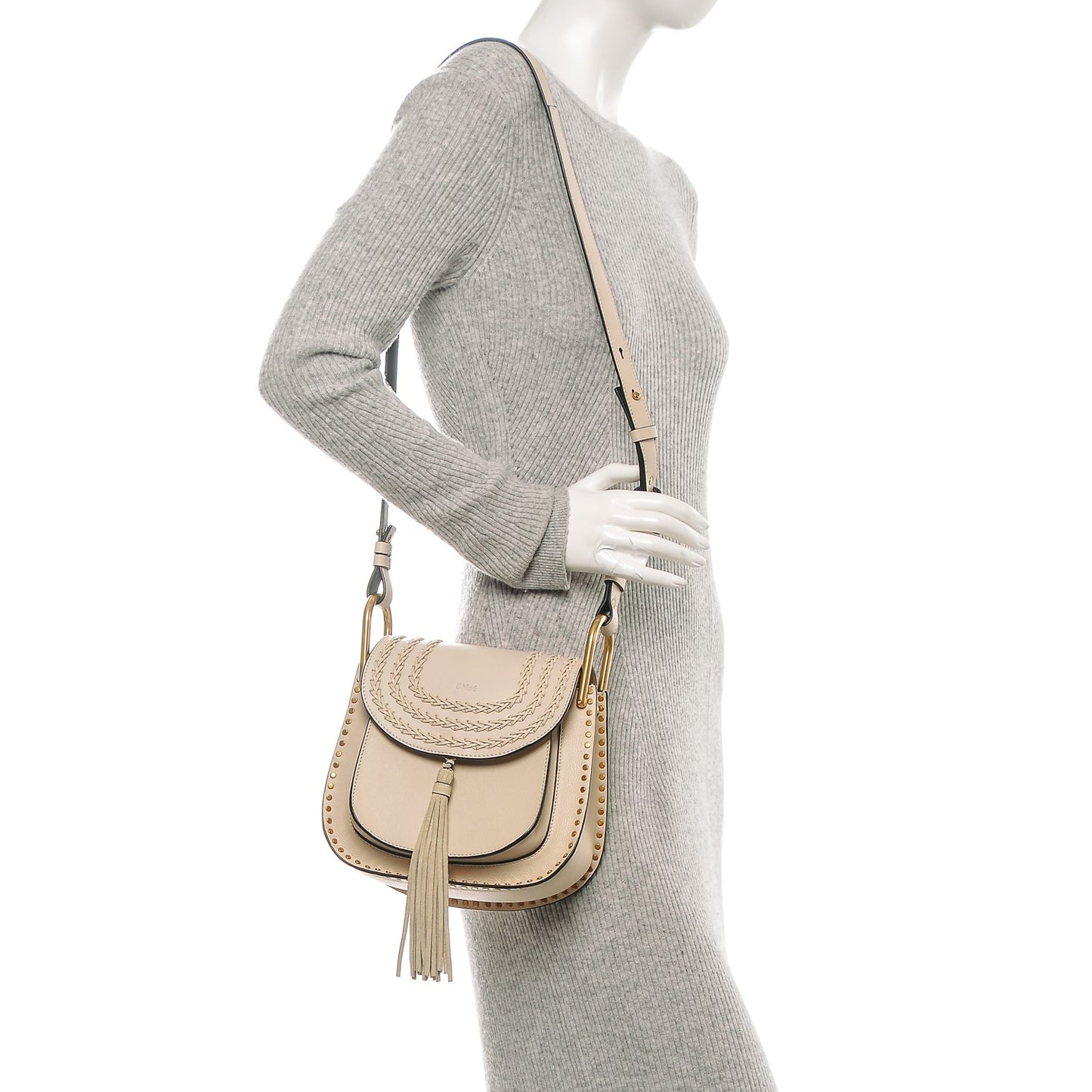 Calfskin Braided Small Hudson Shoulder Bag Abstract White