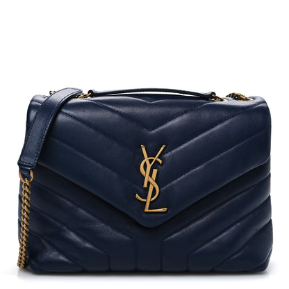 Saint Laurent Calfskin Y Quilted Monogram Small Loulou Chain Satchel Navy 1 of 10