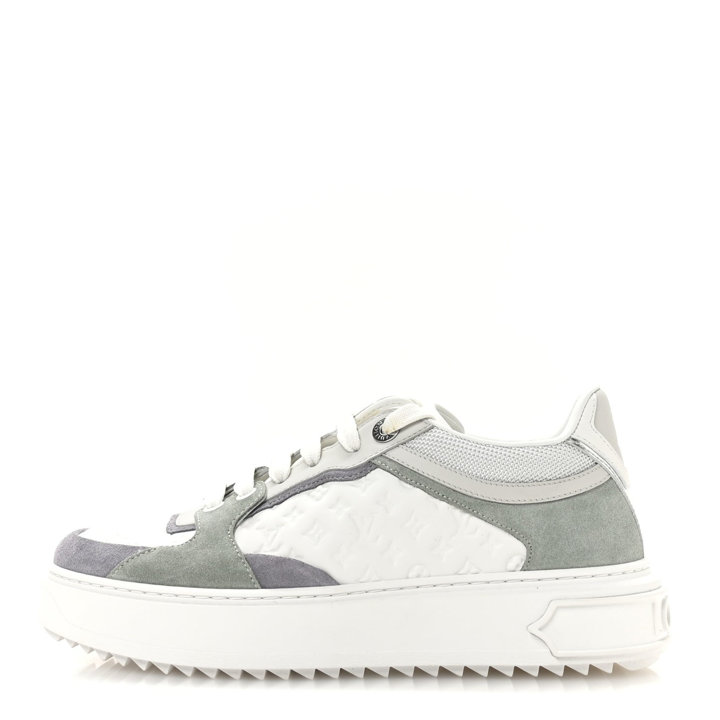 Suede Calfskin Monogram Embossed Time Out Sneakers 36.5 Vert D'eau