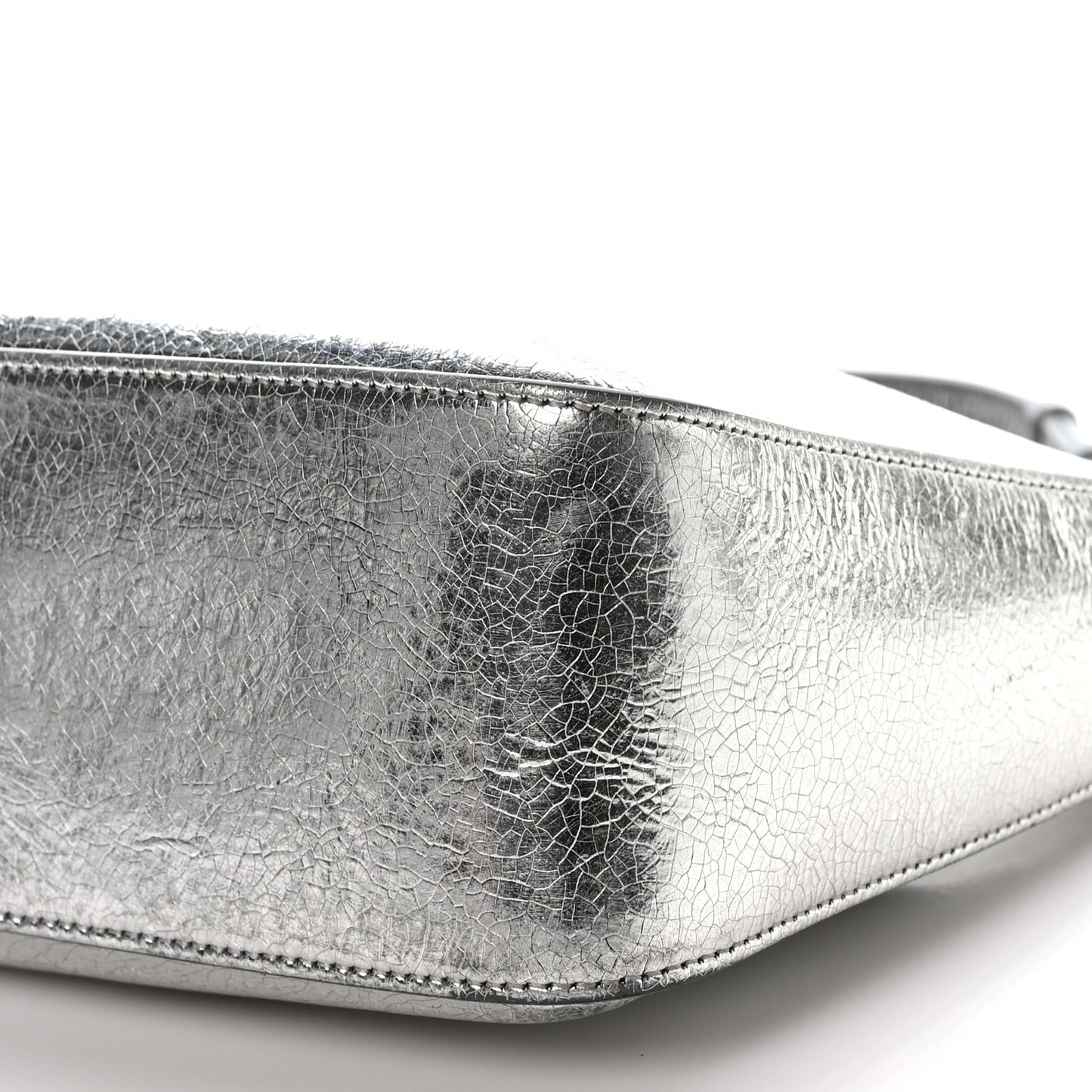 Metallic Lambskin Small Moon Cut Out Shoulder Bag Silvery