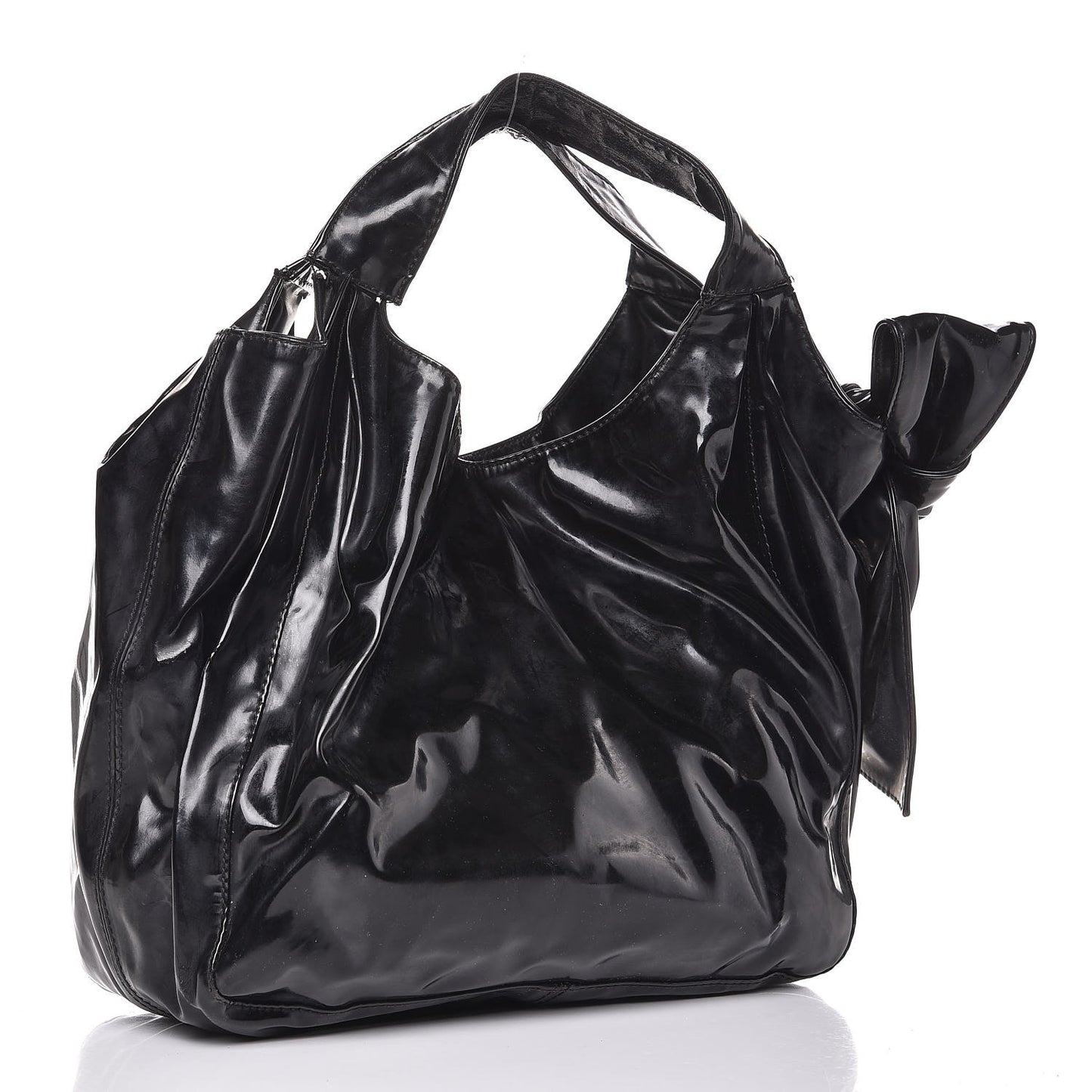 Patent Lacca Small Nuage Bow Hobo Black