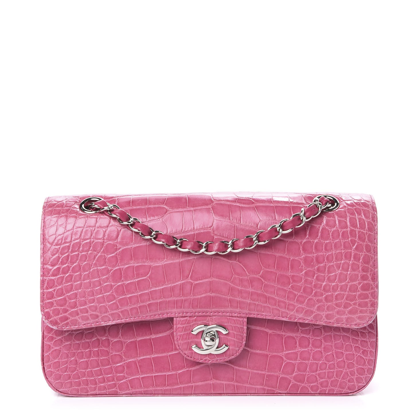 Alligator Medium Double Flap Pink