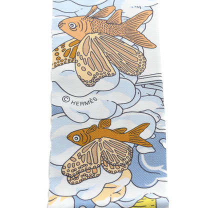 Hermes Silk Sur Mon Nuage Twilly Creme Bleu Ciel Orange 3 of 6