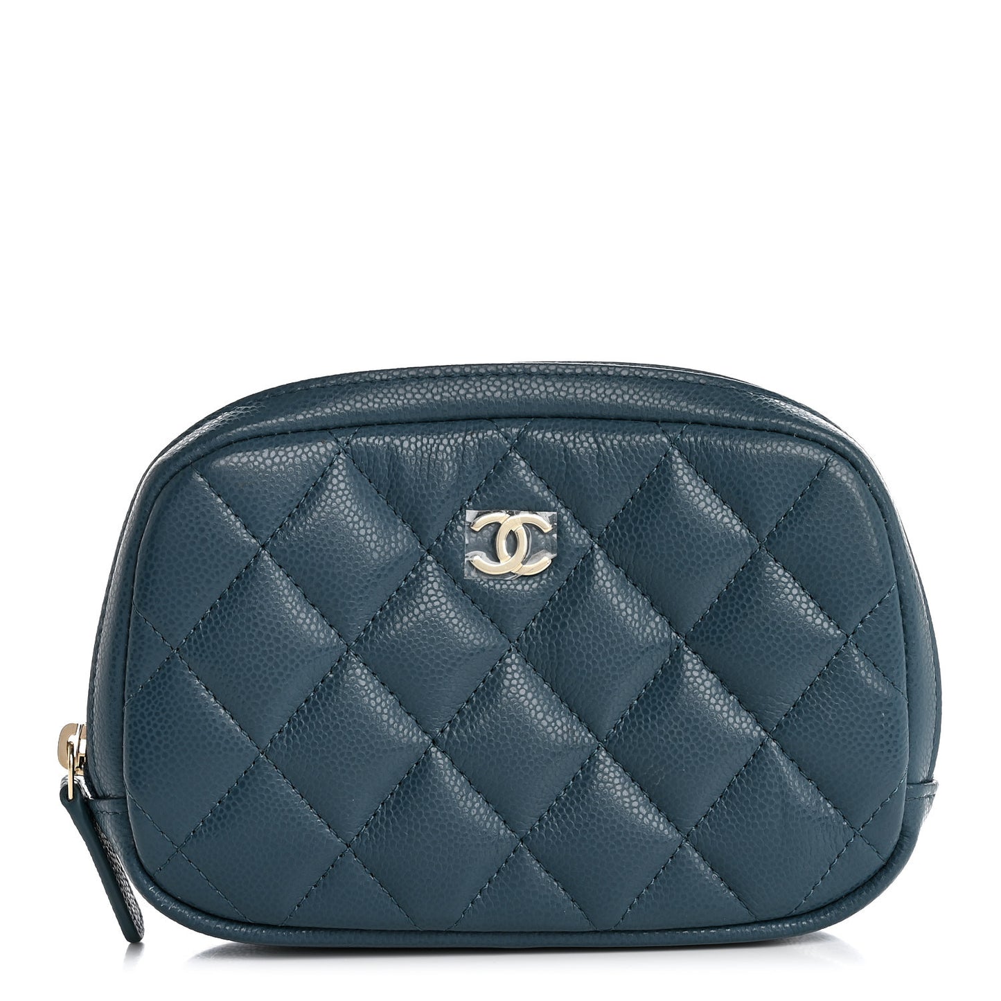 Caviar Quilted Small Curvy Pouch Cosmetic Case Blue