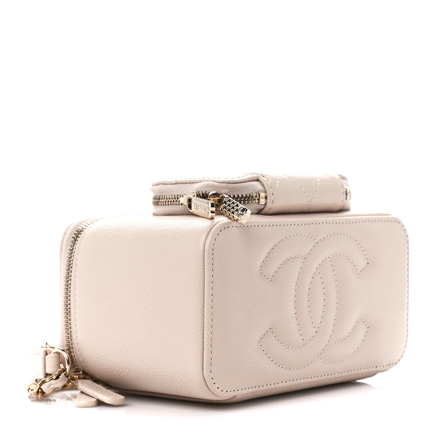 Chanel Caviar Quilted Top Handle Pocket Vanity Case Beige 4 of 13
