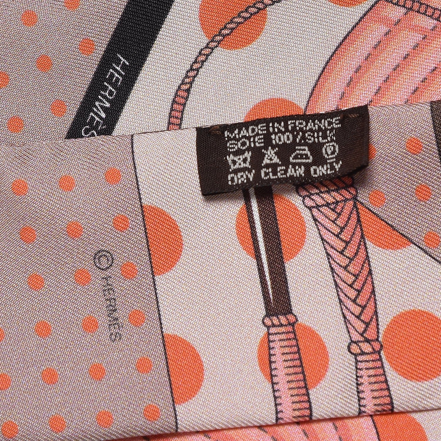 Hermes Silk Clic Clac a Pois Twilly Rose Nacre Marron Corail 4 of 4