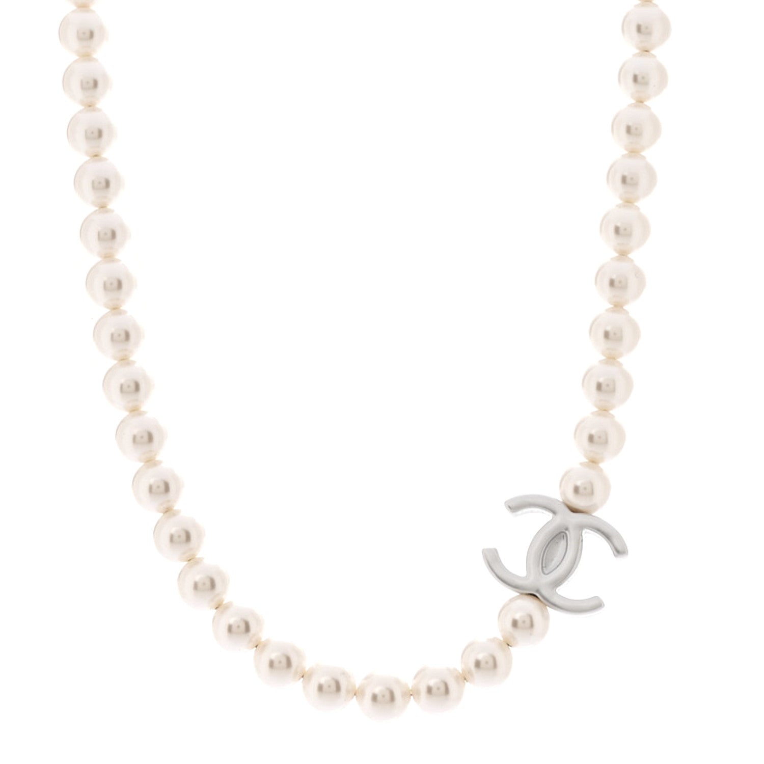Chanel Pearl Metal CC Short Necklace Silver 1 of 6