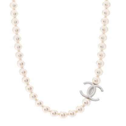 Chanel Pearl Metal CC Short Necklace Silver 1 of 6