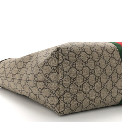 Gucci GG Supreme Monogram Textured Calfskin Web Medium Ophidia Shopping Tote Beige Ebony New Acero 9 of 10