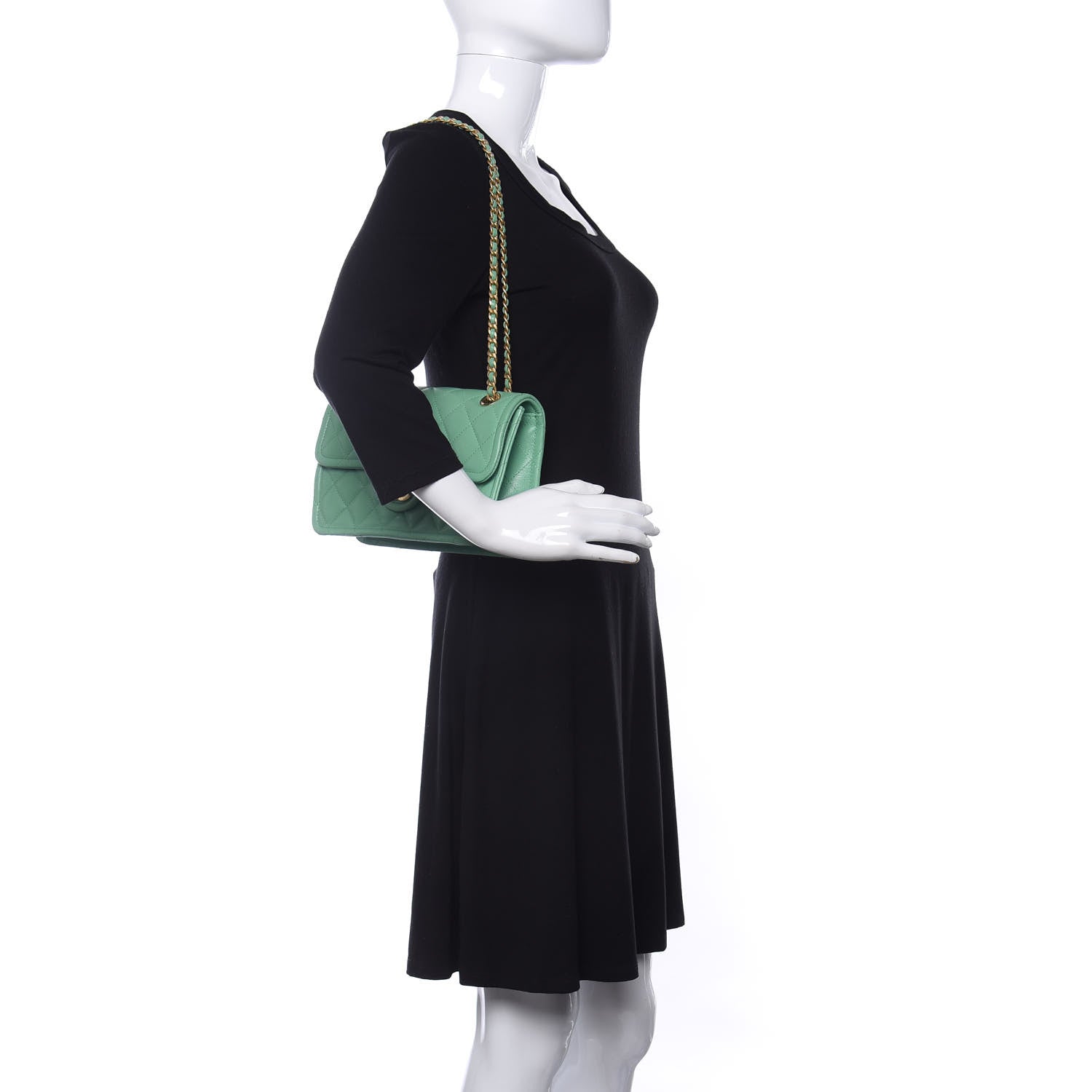 Chanel Caviar Quilted Medium Sweet Classic Flap Green 2 of 10