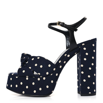 Saint Laurent Satin Polka Dot Bianca 125 Platform Sandals 36 Navy 1 of 9