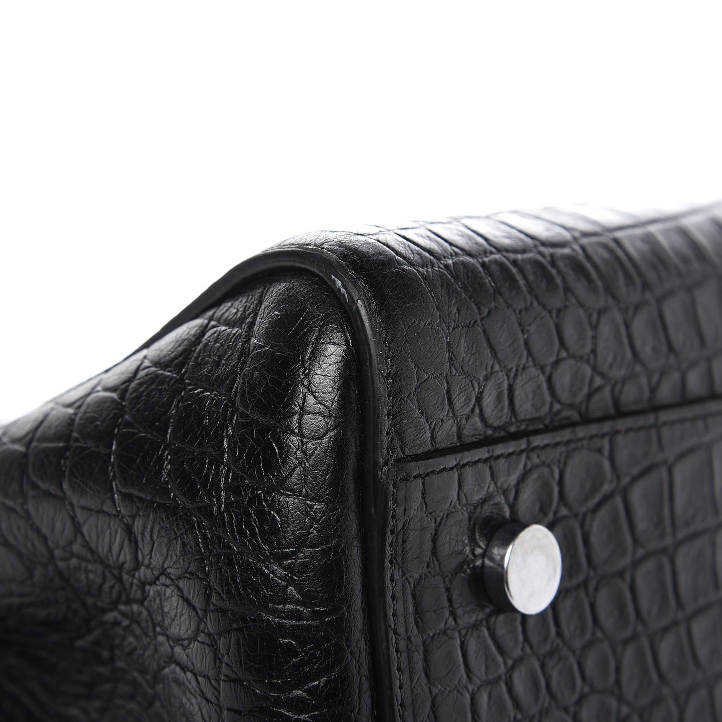Calfskin Crocodile Embossed Small Cabas Rive Gauche Black