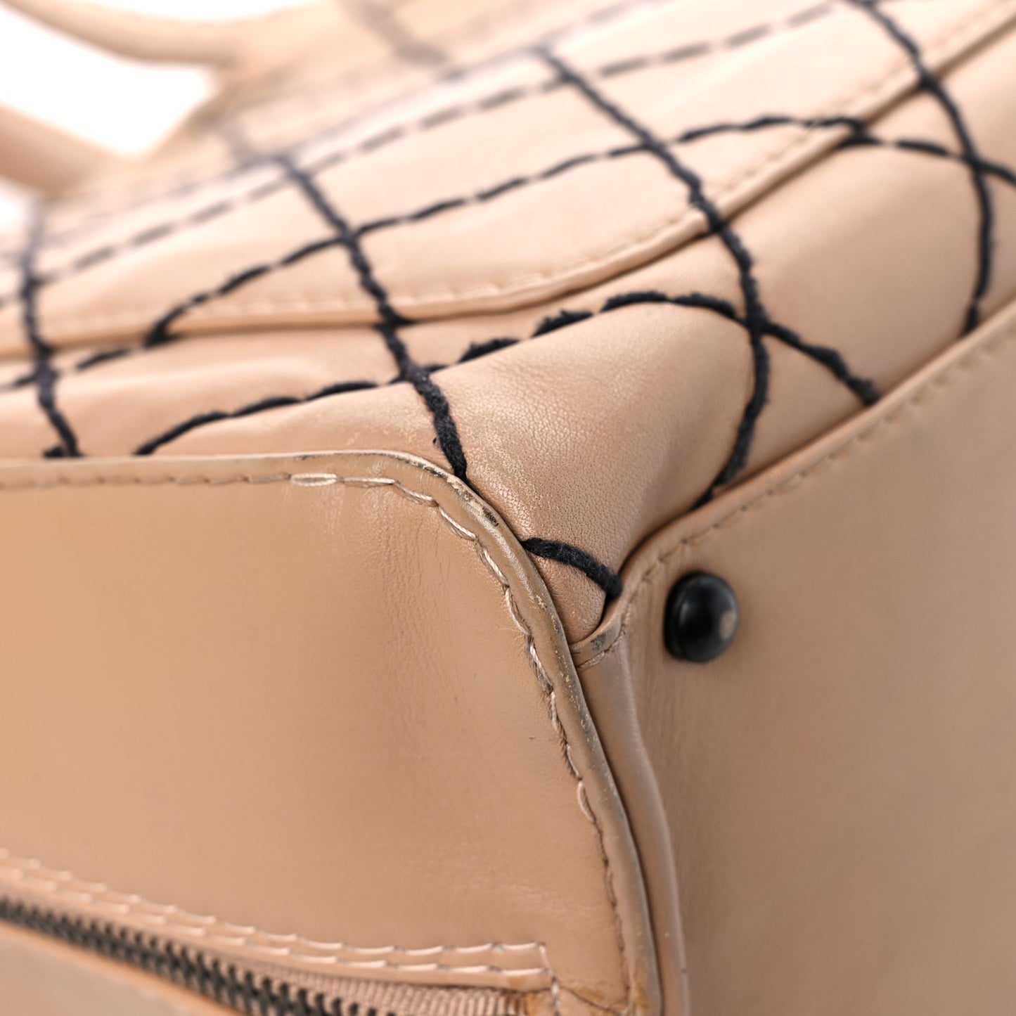 Calfskin Wild Stitch Vertical Top Handle Bag Beige