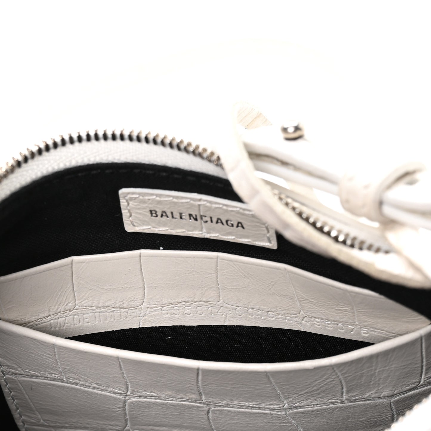 Extra Supple Calfskin Crocodile Embossed Le Cagole Mini Purse With Chain White