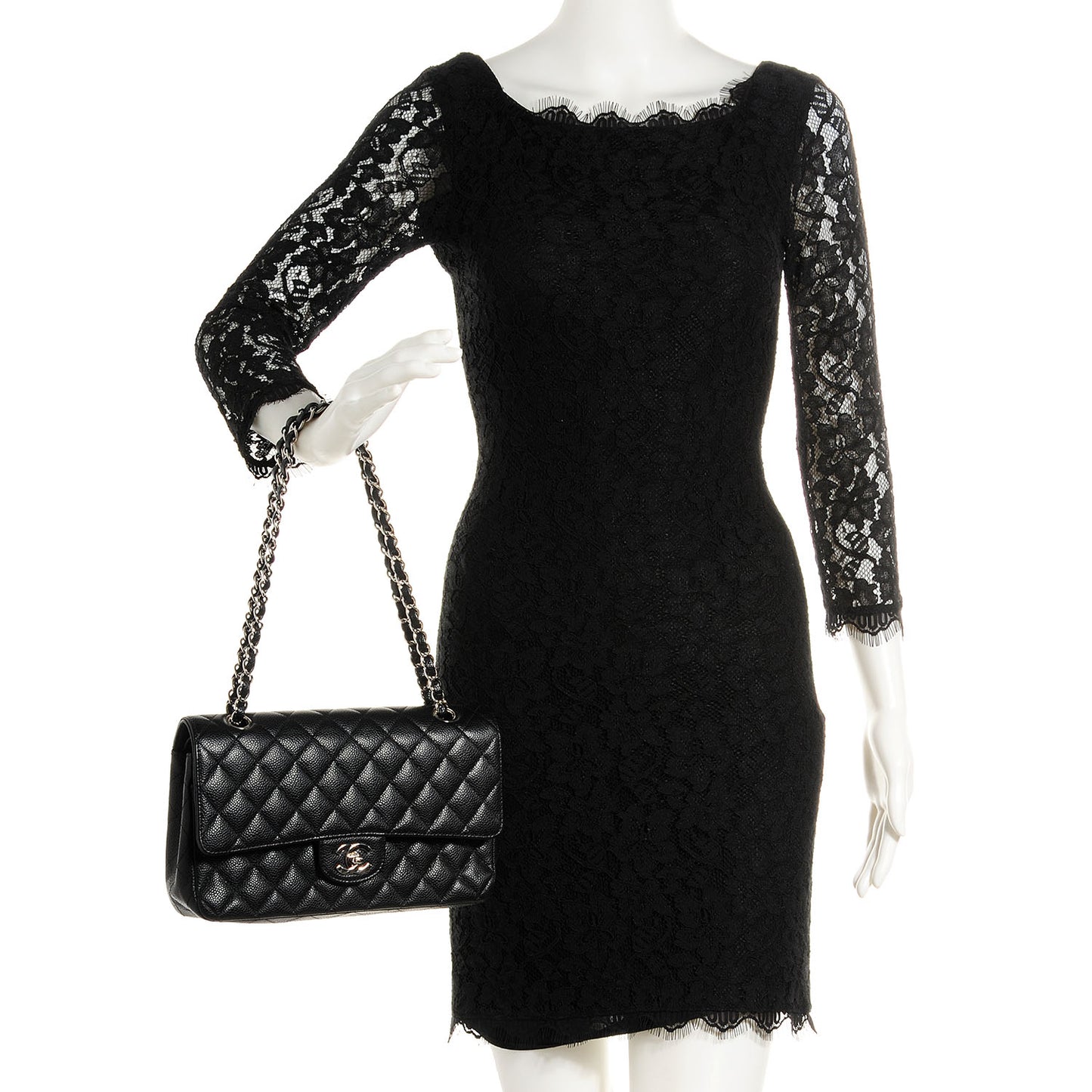 Caviar Quilted Medium Double Flap Black