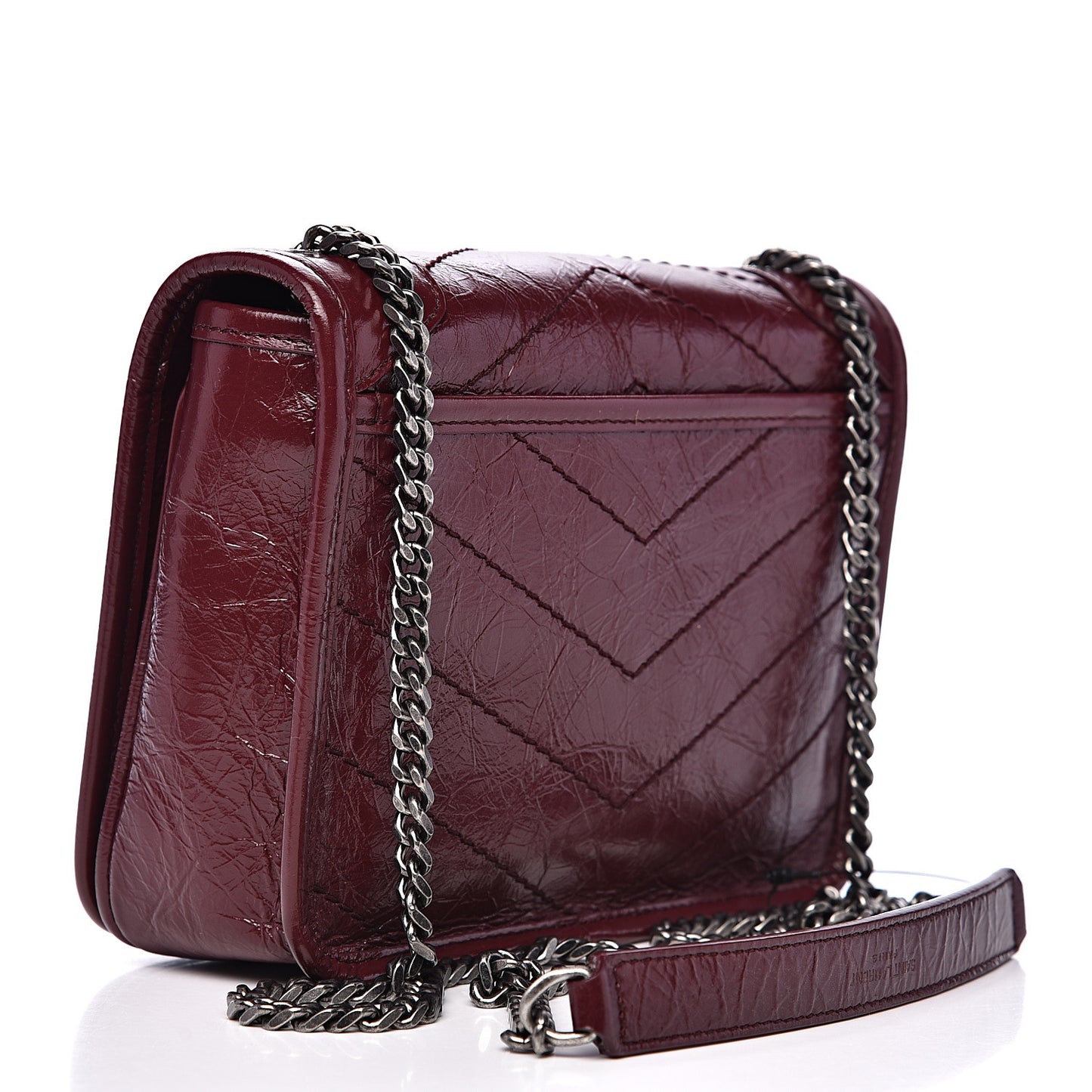 Crinkled Calfskin Matelasse Monogram Niki Chain Wallet Dark Legion Red