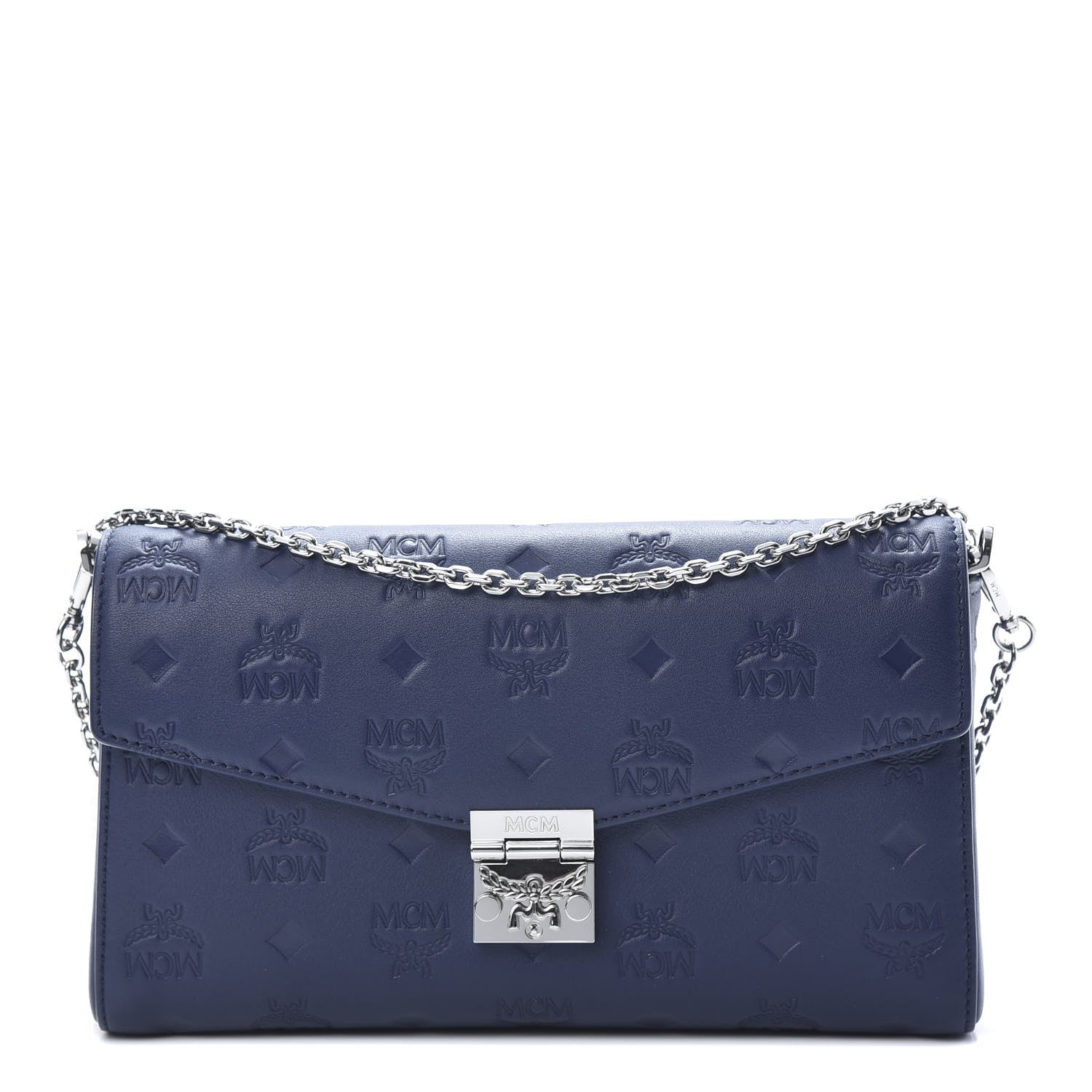 MCM Calfskin Ottomar Monogram Medium Millie Crossbody Bag Navy Blue 1 of 11